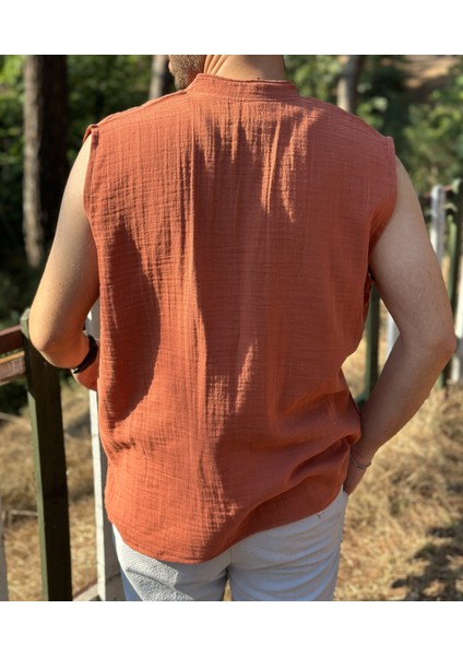 Sıfır Kol Hakim Yaka Müslin Kumaş Yazlık Erkek T-Shirt fırsatları