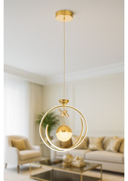 Luka Tekli Dimmer Kumandalı 3 Renk Ledli (Sarı-Beyaz-Gün Işığı) Modern Sarkıt Avize - Gold fiyatları