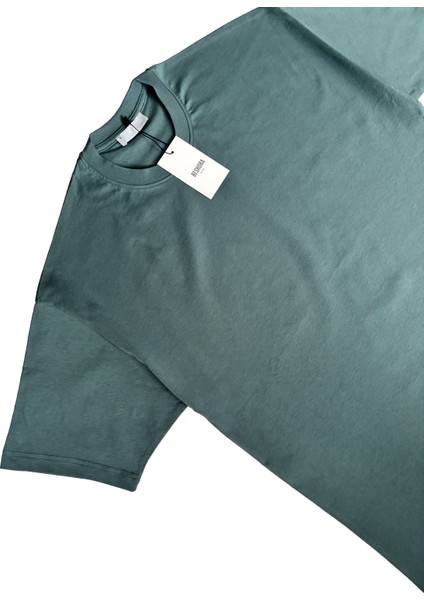 Mat Yeşil Bisiklet Yaka Düz Basic Baskısız Oversize Erkek Tişört fiyatları
