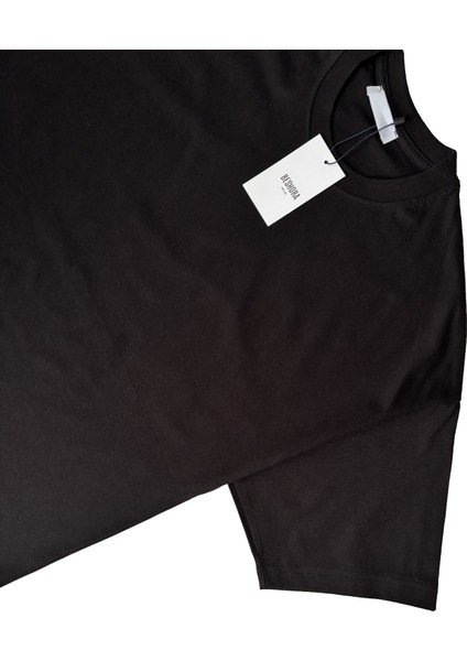 Siyah Bisiklet Yaka Düz Basic Baskısız Oversize Erkek Tişört