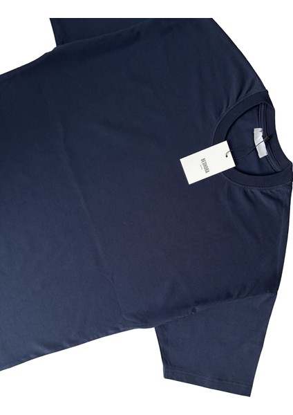 Lacivert Bisiklet Yaka Düz Basic Baskısız Oversize Erkek Tişört