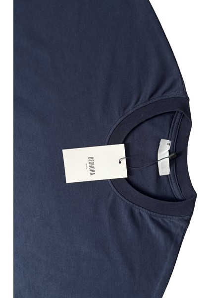Lacivert Bisiklet Yaka Düz Basic Baskısız Oversize Erkek Tişört modelleri