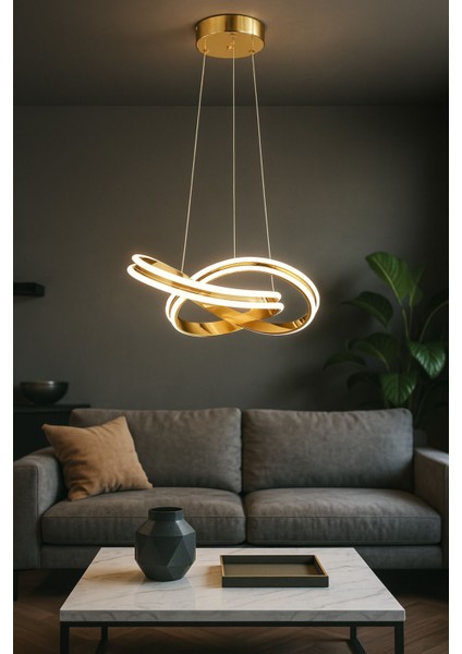 Atom 40 cm Dimmer Kumandalı 3 Renk Ledli (Sarı-Beyaz-Gün Işığı) Modern Sarkıt Avize - Gold