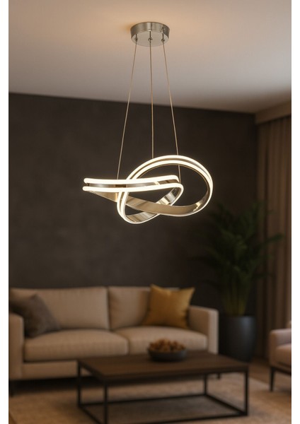 Atom 40 cm Dimmer Kumandalı 3 Renk Ledli (Sarı-Beyaz-Gün Işığı) Modern Sarkıt Avize - Krom