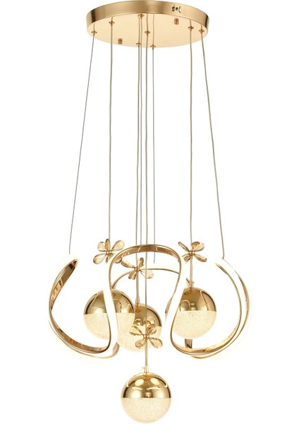 Rumi 4'Lü Dimmer Kumandalı 3 Renk Ledli (Sarı-Beyaz-Gün Işığı) Modern Sarkıt Avize - Gold modelleri