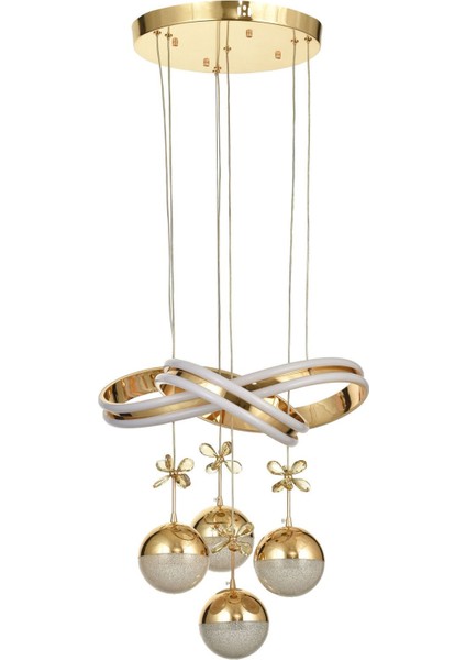 Atom 4'Lü Dimmer Kumandalı 3 Renk Ledli (Sarı-Beyaz-Gün Işığı) Modern Sarkıt Avize - Gold modelleri