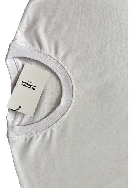 Beyaz Bisiklet Yaka Düz Basic Baskısız Oversize Erkek Tişört