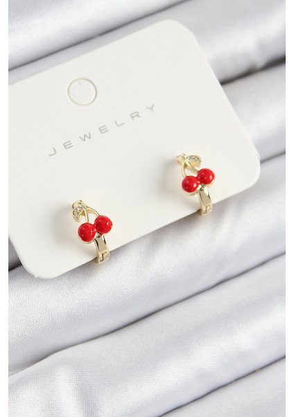 Pirinç Kiraz Model Gold Renk Çocuk Küpe