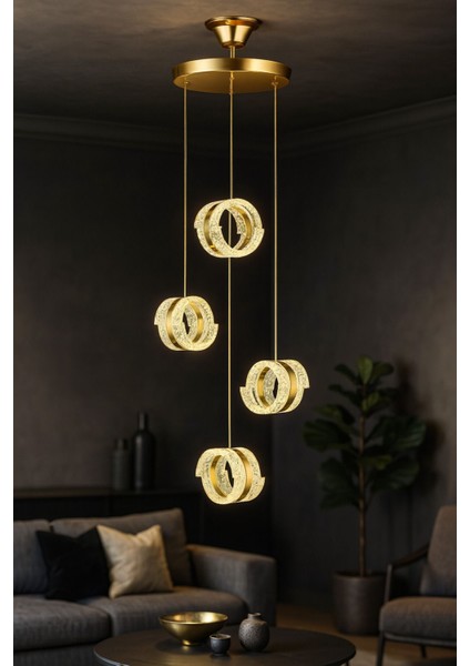 Savona 4 lü Sarkıt Dimmer Kumandalı 3 Renk Ledli (Sarı-Beyaz-Gün Işığı) Modern Akrilik Avize -Gold fiyatları