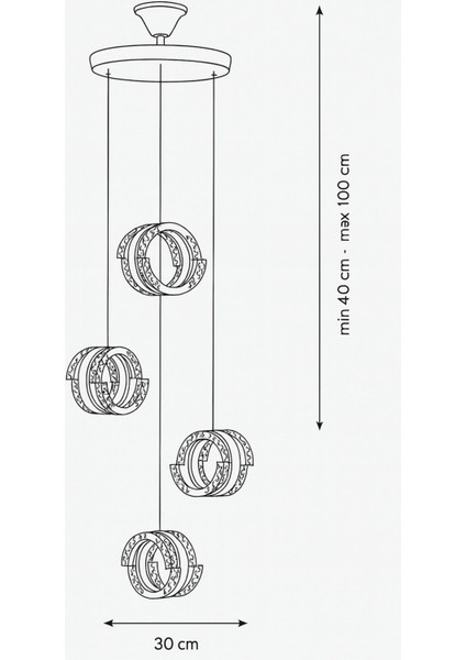 Savona 4 lü Sarkıt Dimmer Kumandalı 3 Renk Ledli (Sarı-Beyaz-Gün Işığı) Modern Akrilik Avize -Gold