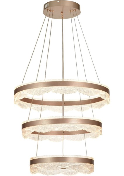 Estilo 3 Katlı Dimmer Kumandalı 3 Renk Ledli (Sarı-Beyaz-Gün Işığı) Modern Akrilik Avize - Brown