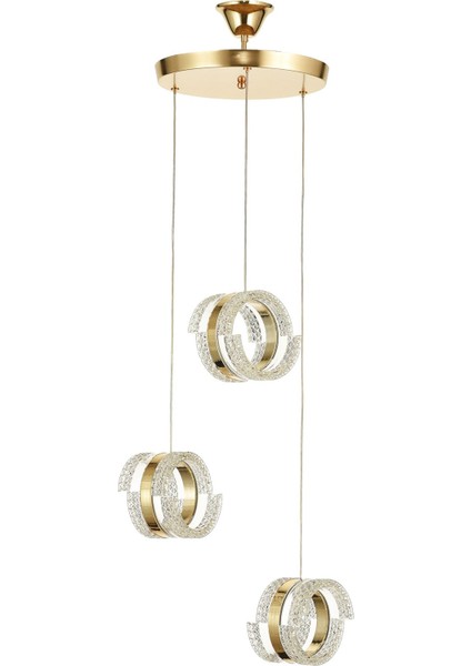 Savona 3 lü Sarkıt Dimmer Kumandalı 3 Renk Ledli (Sarı-Beyaz-Gün Işığı) Modern Akrilik Avize -Gold modelleri