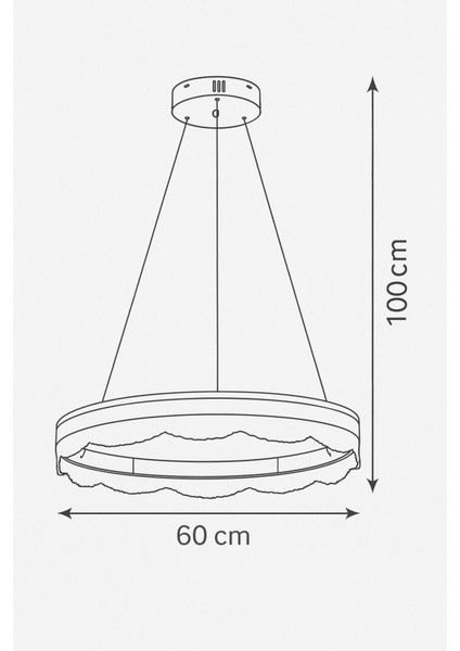 Estilo 60 cm Dimmer Kumandalı 3 Renk Ledli (Sarı-Beyaz-Gün Işığı) Modern Akrilik Avize - Sarı Yaldız