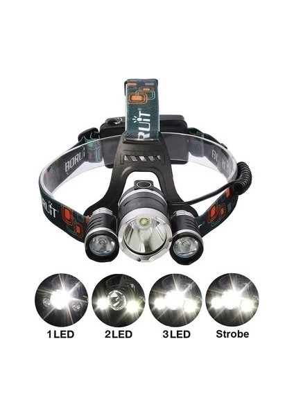 T6 Kafa Feneri 5000 Lumens 3xcree Xm-T6+2r5 Lamba LED Kamp Lambası