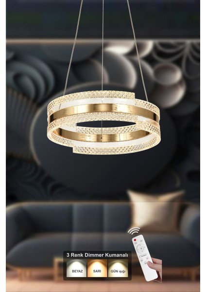 Savona 40 Cm Dimmer Kumandalı 3 Renk Ledli (SARI-BEYAZ-GÜN IŞIĞI) Modern Akrilik Avize -gold