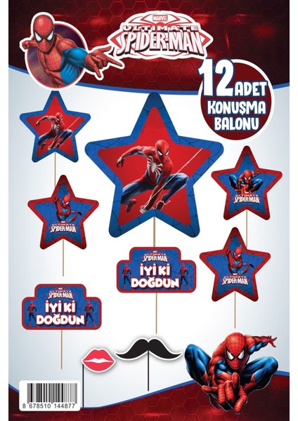 12 Adet Kırmızı Örümcek Adam Konuşma Balonu, Eğlenceye Renk Katar!