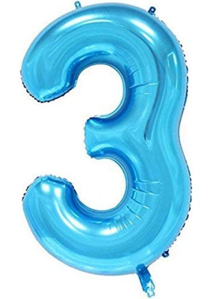 3 Yaş Mavi Folyo Balon 100 Cm, Şık ve Parlak Doğum Günü Süsü
