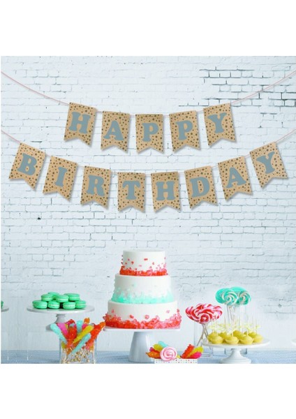 Beyaz Kraft Zemin Gümüş Harfli Doğum Günü Dekorasyon Afişi