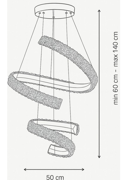 Milly 50+30 cm Dimmer Kumandalı 3 Renk Ledli (Sarı-Beyaz-Gün Işığı) Modern Akrilik Avize -Gold