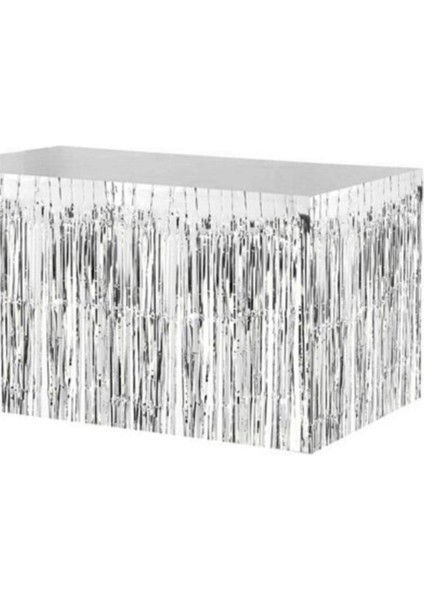 Gümüş Renkli Metalize Püsküllü Masa Eteği 75X360 cm