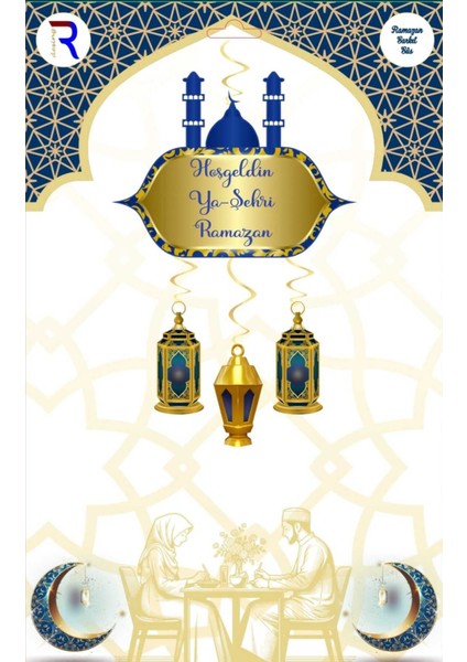 Mavi Ramazan Tavan Sarkıt Süs Seti, 4 Parçalı Dekoratif Ürün