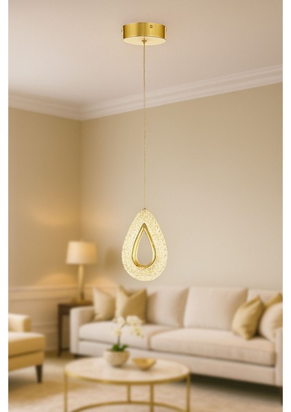 Dali Tekli Ledli Modern Lüks Sarkıt Avize (3 RENK LED; SARI-BEYAZ-GÜN IŞIĞI) - Gold