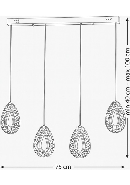 Dali 4'Lü Ledli Dim Kumandalı Modern Yemek Masası Üstü Avize (3 Renk Led; Sarı-Beyaz-Gün ışığı)-GOLD indirimleri