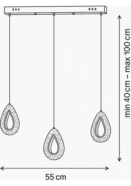 Dali 3'Lü Ledli Dim Kumandalı Modern Yemek Masası Üstü Avize (3 Renk Led; Sarı-Beyaz-Gün ışığı)-GOLD indirimleri