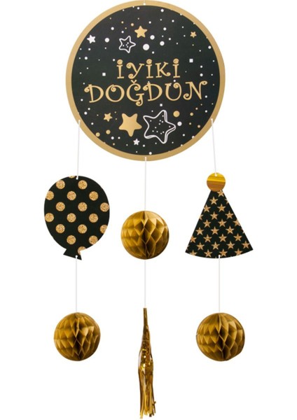 Renkli Doğum Günü Süsü, Siyah Altın, Şık ve Neşeli Dekorasyon Öğeleri