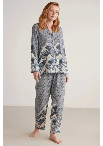 Nautıca W617 Kadın Uzun Kollu Önden Düğmeli Pijama Takımı