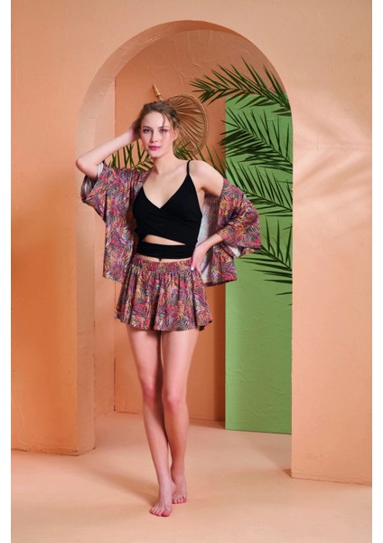 Pjs 27003 Viskon Kimono Croplu Şort Takım modelleri