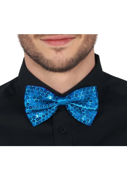 Gece Işıltısı Açık Mavi Turkuaz Payetli Pullu Papyon 7x2 cm modelleri