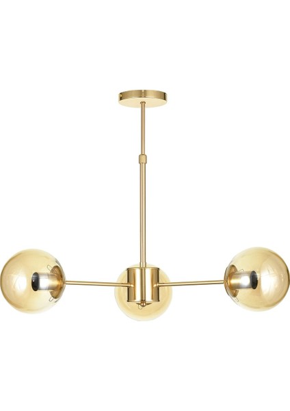Miya 3 lü Bal Camlı Salon Oturma Odası Modern Sarkıt Avize - (Gold Kaplama)