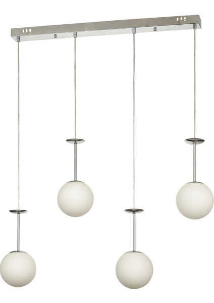 Pinza 4 lü Yemek Masası Üstü Beyaz Camlı Modern Sarkıt Avize - (Krom Kaplama)