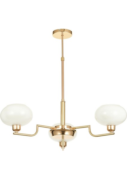 Vanna 3 lü Beyaz Camlı Salon Oturma Odası Modern Sarkıt Avize - (Gold Kaplama)
