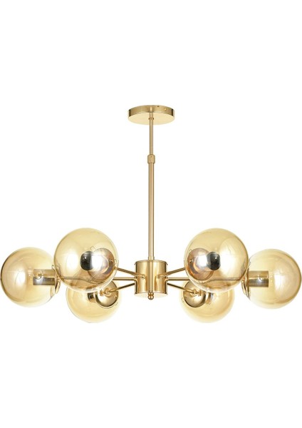 Miya 6 lı Bal Camlı Salon Oturma Odası Modern Sarkıt Avize - (Gold Kaplama)