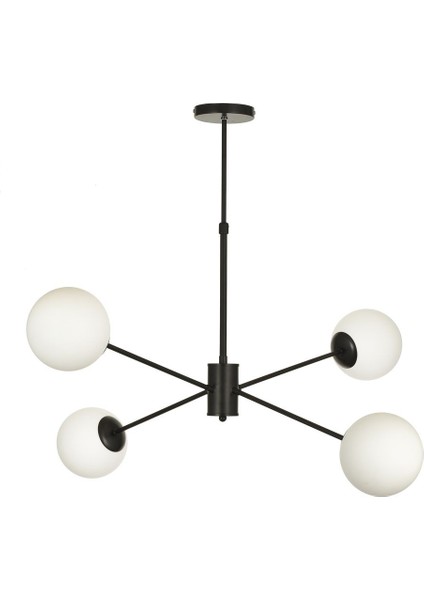Pinza 4 lü Beyaz Camlı Salon Oturma Odası Modern Kollu Avize - (Siyah)