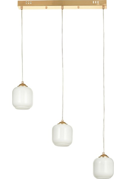 Siena 3 lü Yemek Masası Üstü Beyaz Camlı Modern Sarkıt Avize - (Gold Kaplama)