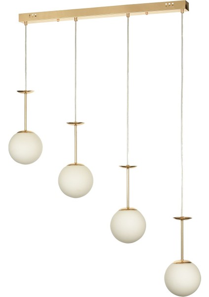 Pinza 4 lü Yemek Masası Üstü Beyaz Camlı Modern Sarkıt Avize - (Gold Kaplama)