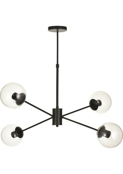 Pinza 4 Lü Şeffaf Camlı Salon Oturma Odası Modern Kollu Avize - (Siyah)