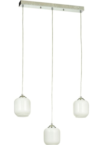 Siena 3 lü Yemek Masası Üstü Beyaz Camlı Modern Sarkıt Avize - (Krom Kaplama)