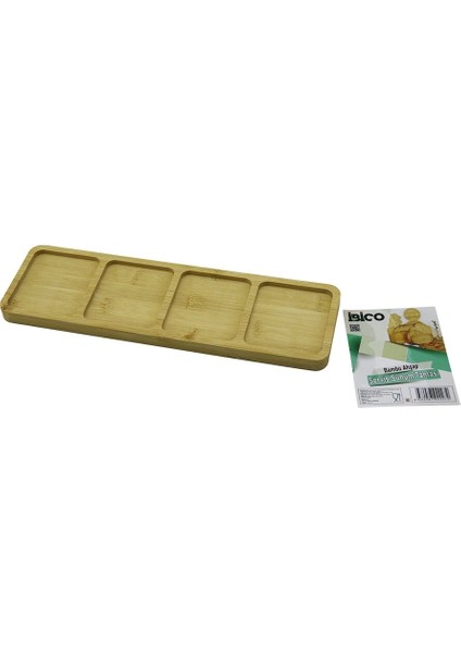 Dikdörtgen 4 Bölmeli Ahşap Bambu Servis Sunum Tepsi - Tahtası Mini Tepsi 33 x 10 x 1.4cm