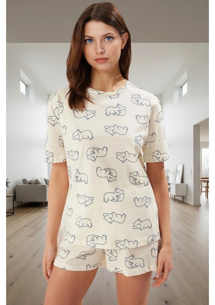 Yazlık %100 Pamuklu Kedili Pijama Takımı Rahatlık ve Şıklık Bir Arada Trend Tasarım Yüksek Kalite