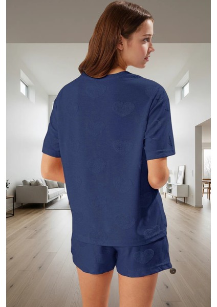 Pamuklu Örme Pijama Takımı Kalpli Desenli Regular Kalıp Zarifane Tasarım Seçkin Malzeme modelleri