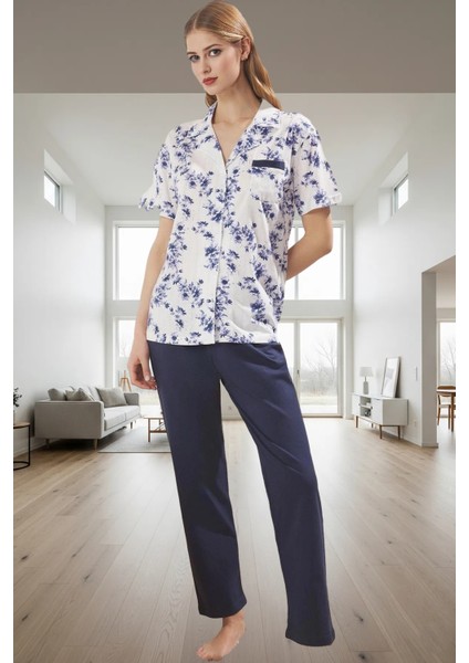Örme Pamuklu Pijama Takımı Şık Çiçek Desen 2'li Set Yüksek Kalite Rahat ve fiyatları