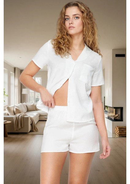 Ev Giyim Seti Polyester Saten Pijama Takımı Kedi Nakışlı Regular Kalıp Profesyonel Görünüm