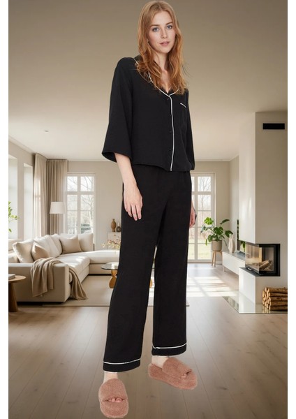 Shally Dokuma Viskon Pijama Takımı Kışlık Rahat Kalıp Dayanıklı Malzeme Profesyonel Görünüm fiyatları
