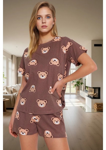 Kadın %100 Pamuklu Regular Kalıp Ayıcıklı Pijama Takımı Özenle Seçilmiş Trend Tasarım fiyatları