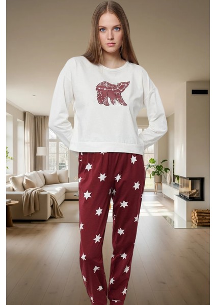 Pamuklu Pijama Takımı Yıldız Desenli Rahat ve Şık Uzun Paça Kış Mevsimi Premium Kalite