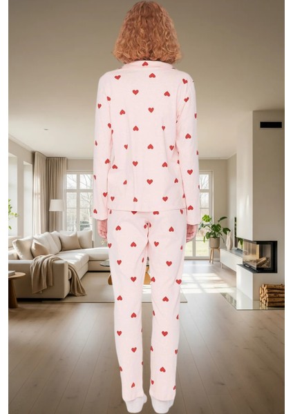 Kışlık %100 Pamuklu Pijama Takımı Kalpli Desenli Rahat Profesyonel Görünüm ve Şık modelleri